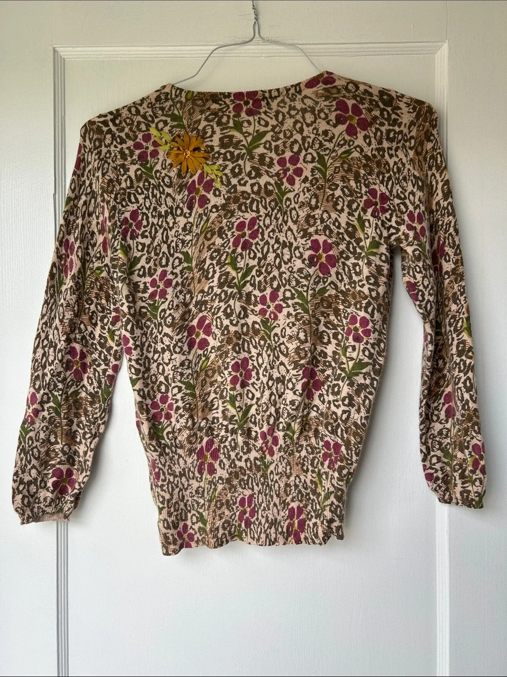 sparrow Beige Cardigan with Pink & Green Floral Accents - Small